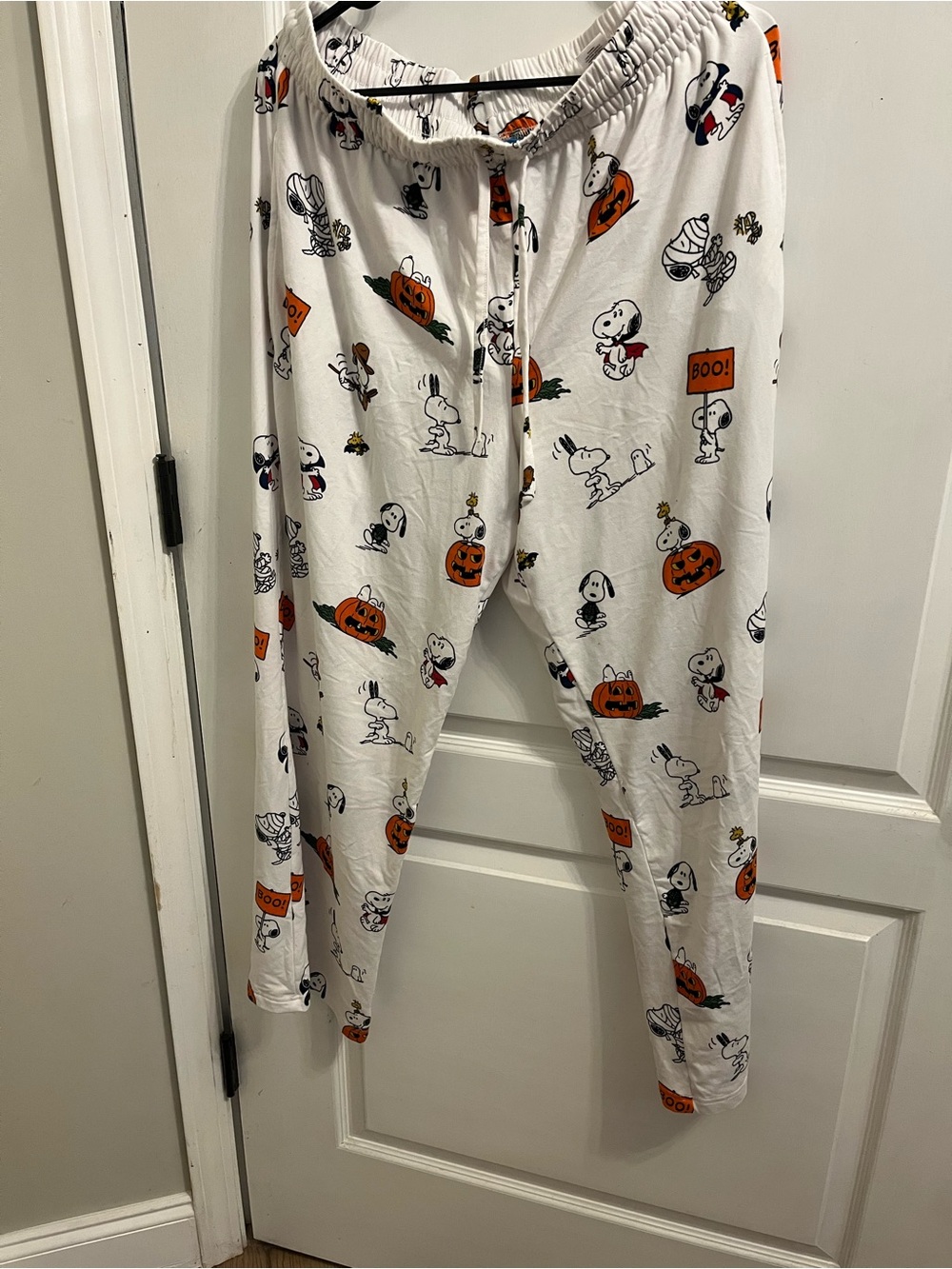 Snoopy Halloween Women Pajama Pants - White with Orange Pumpkin Print